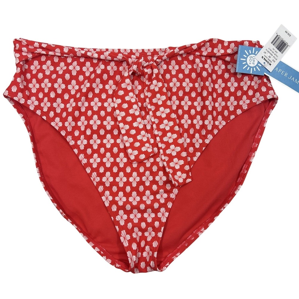 Draper James Women XXL Bikini Bottom Red White  High Waisted Full Coverage New